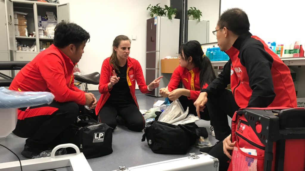 Athletic trainer Anne Hinley is working with US Speedskating at the 2022 Winter Olympics