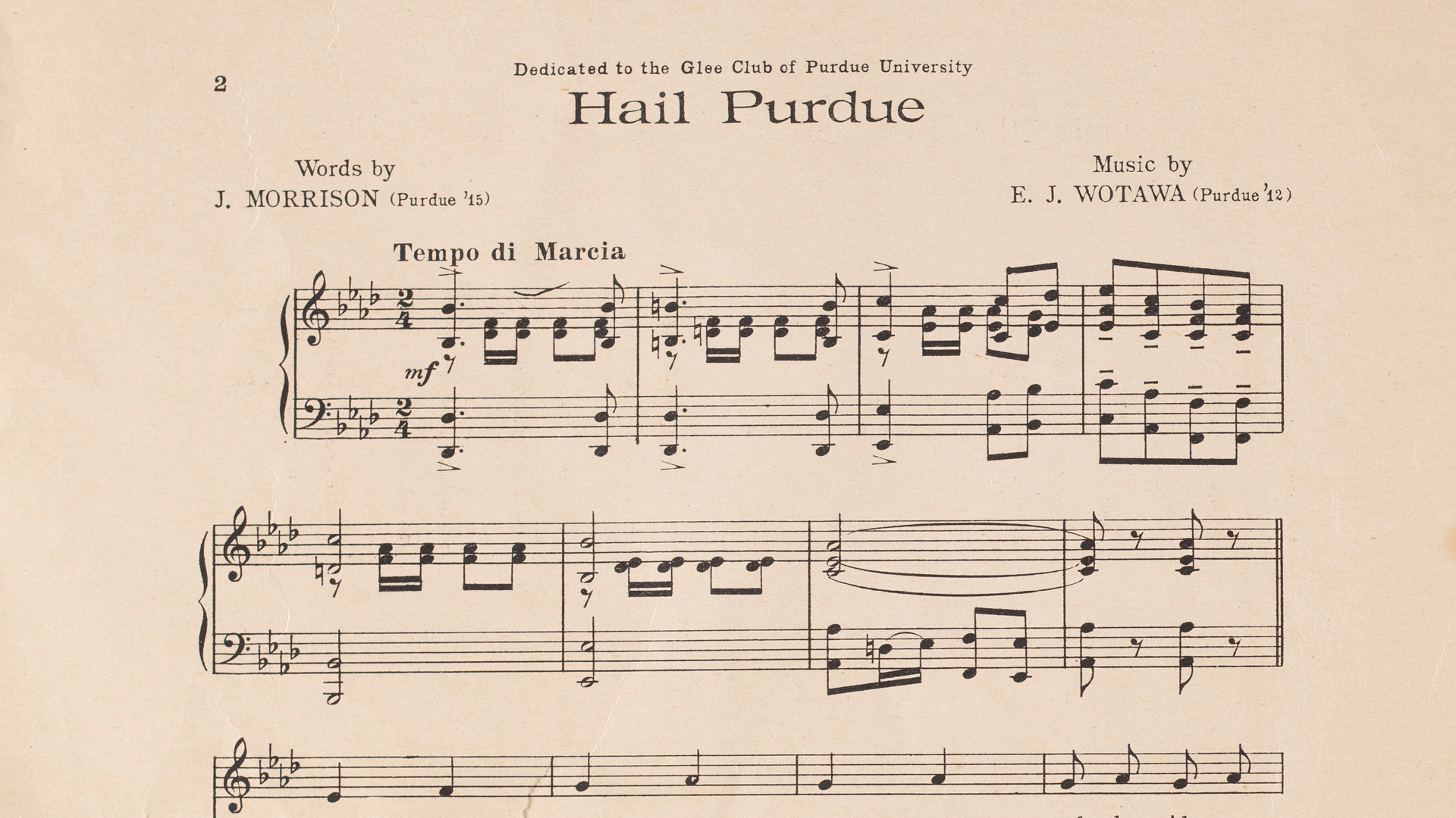 An original copy of ‘Hail Purdue’ donated to the University by the songwriters.