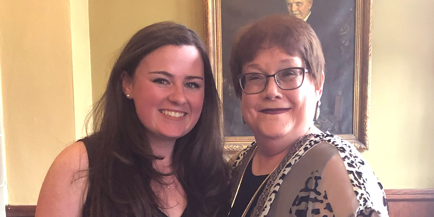 Joanne Troutner pictured with Emma Maggart, scholarship winner, at a History Department awards reception.