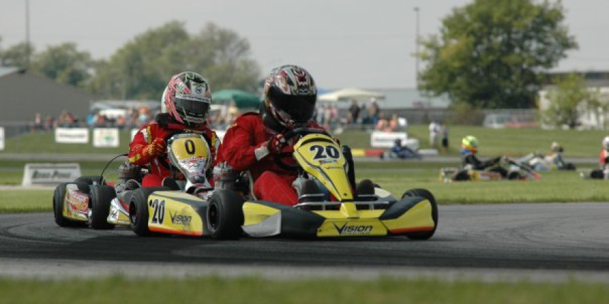 Nathan O’Rourke drives in a go-kart race.