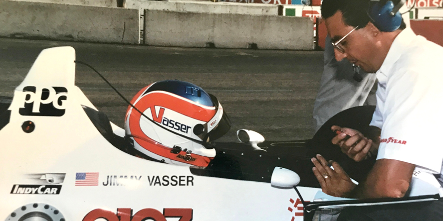 Jimmy Vasser and Bill Pappas discuss the handling of Vasser’s race car in Toronto in 1992.