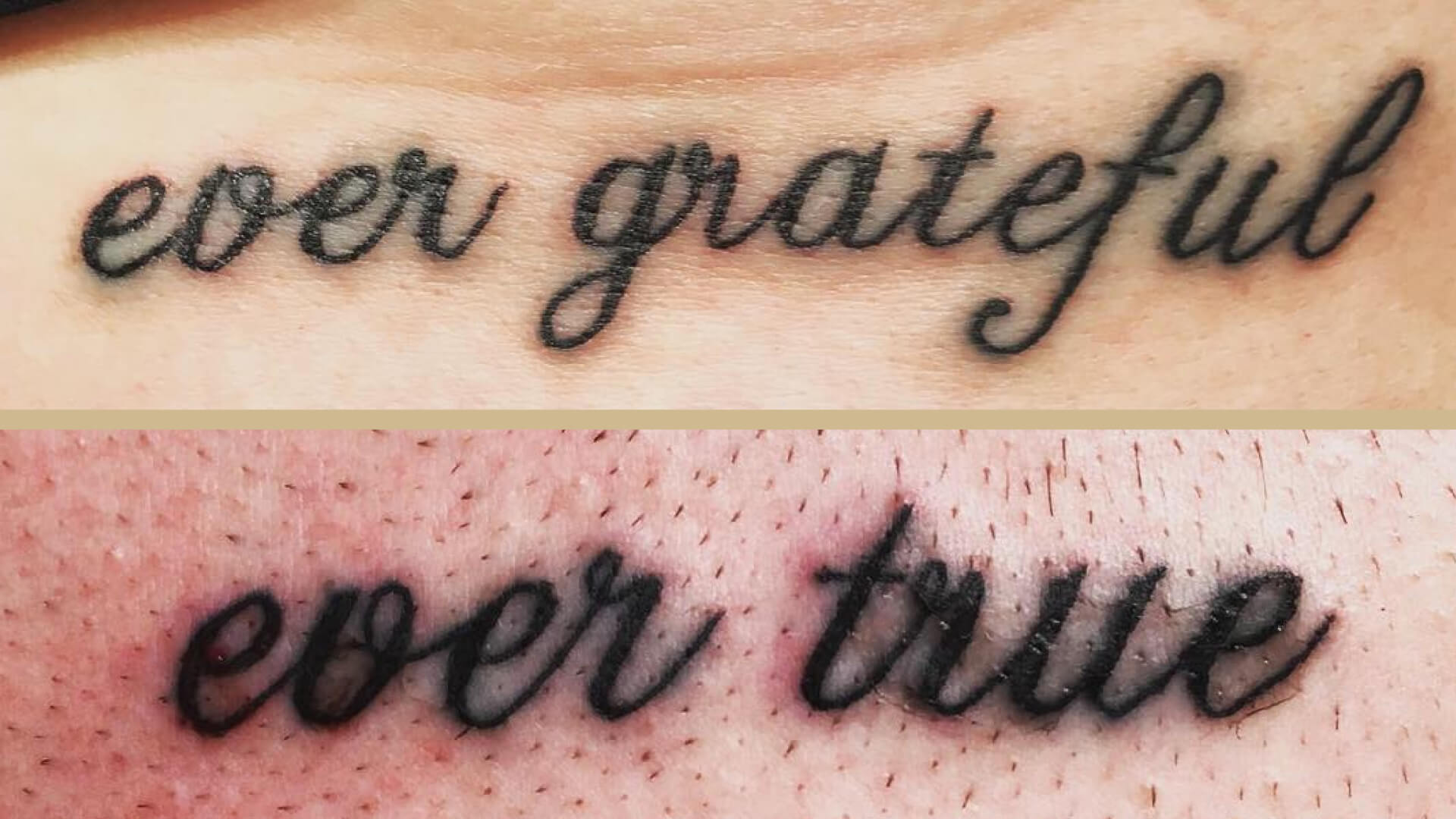 Grateful lettering tattoo on the tricep