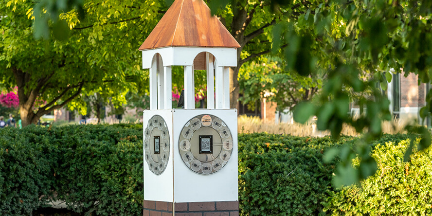 Small Purdue Bell Towers were erected across campus for “A Journey Through Purdue” participants to complete their tasks on the puzzle tour.
