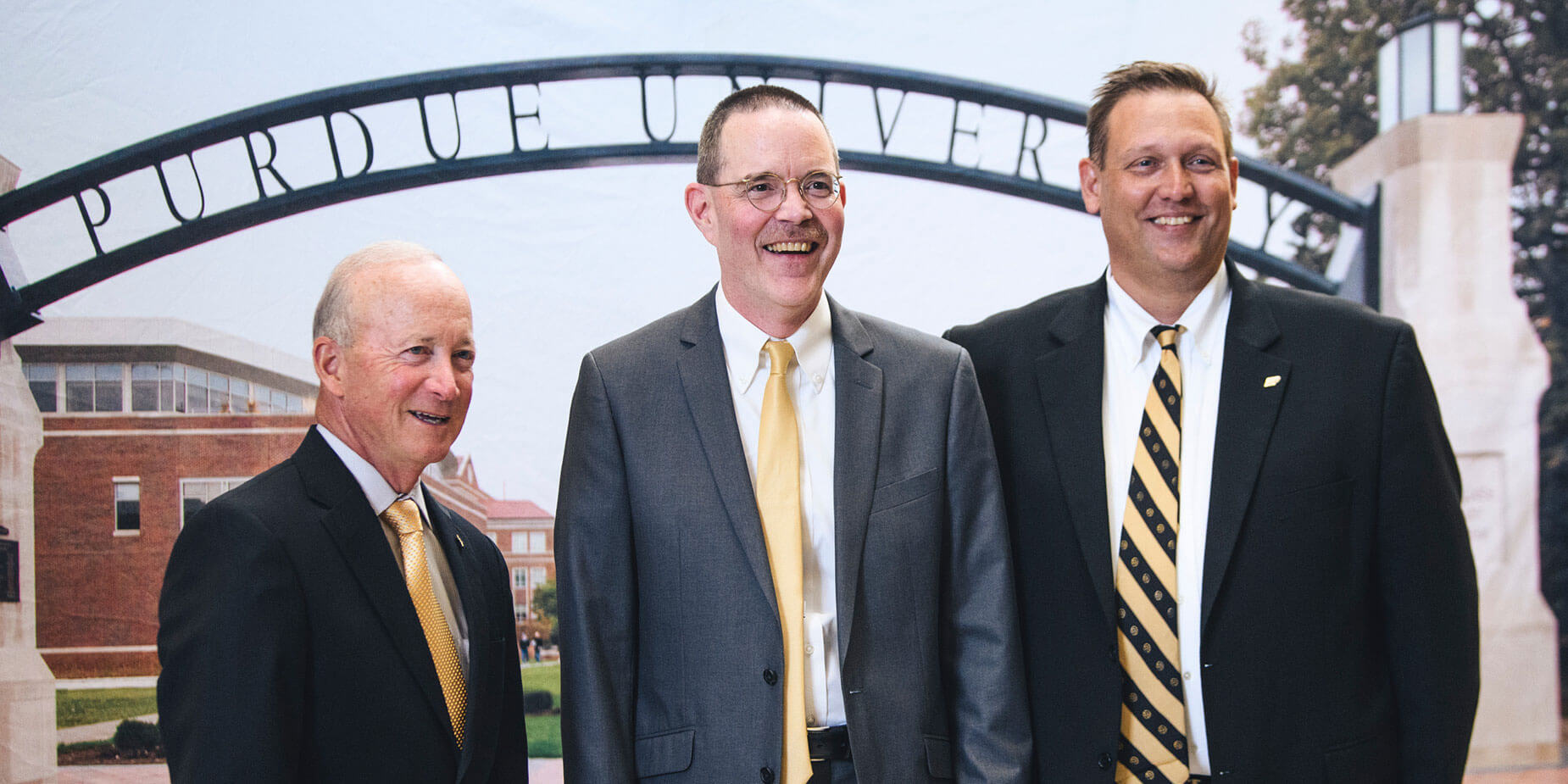 Purdue President Mitch Daniels, George Wodicka and Weldon School of Biomedical Engineering head David Umulis.