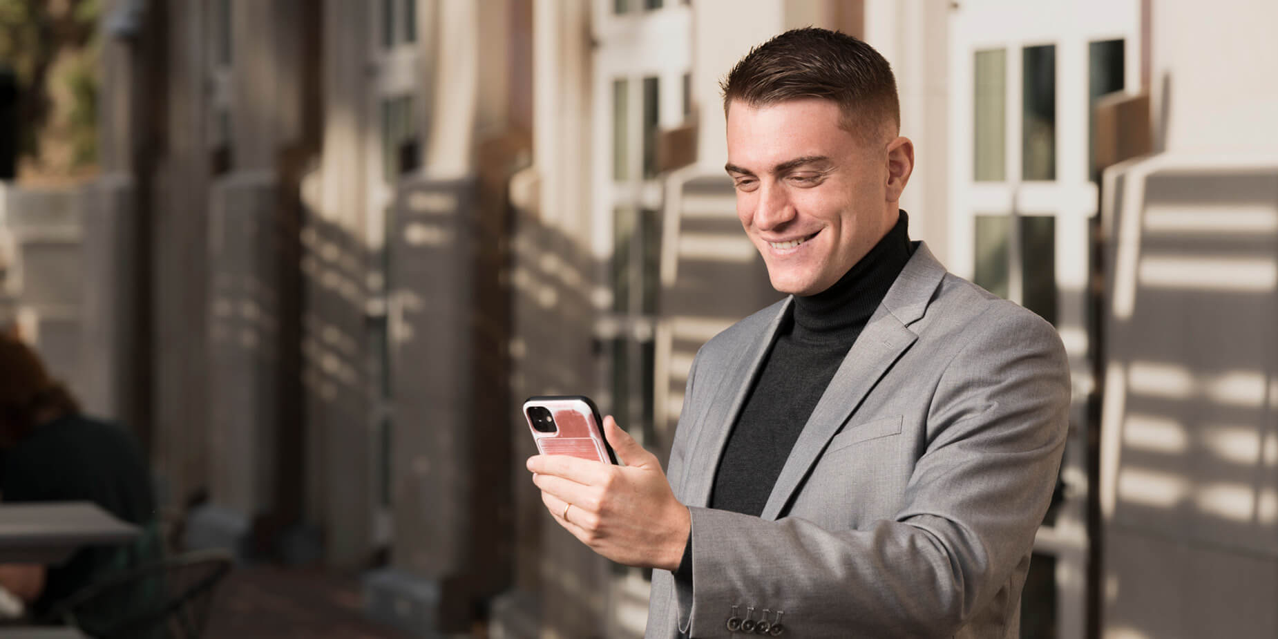 Gabe Giusti uses video chat on his smartphone.