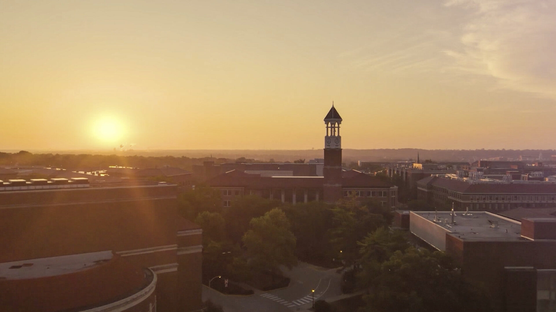 Aerial view of the Purdue Bell Tower.