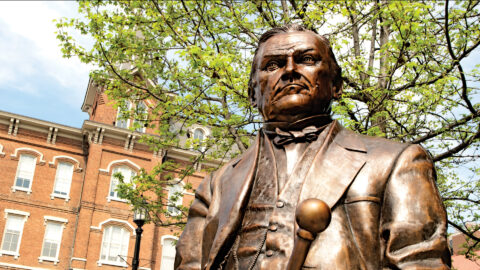 Statue of John Purdue on the Purdue University campus.