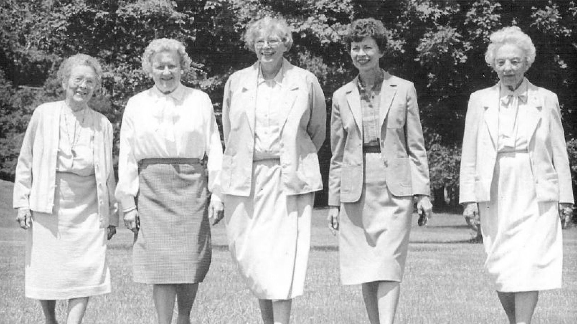 Former Purdue deans Helen Schleman, Beverley Stone, Barbara Cook, Betty Nelson and Dorothy Stratton.