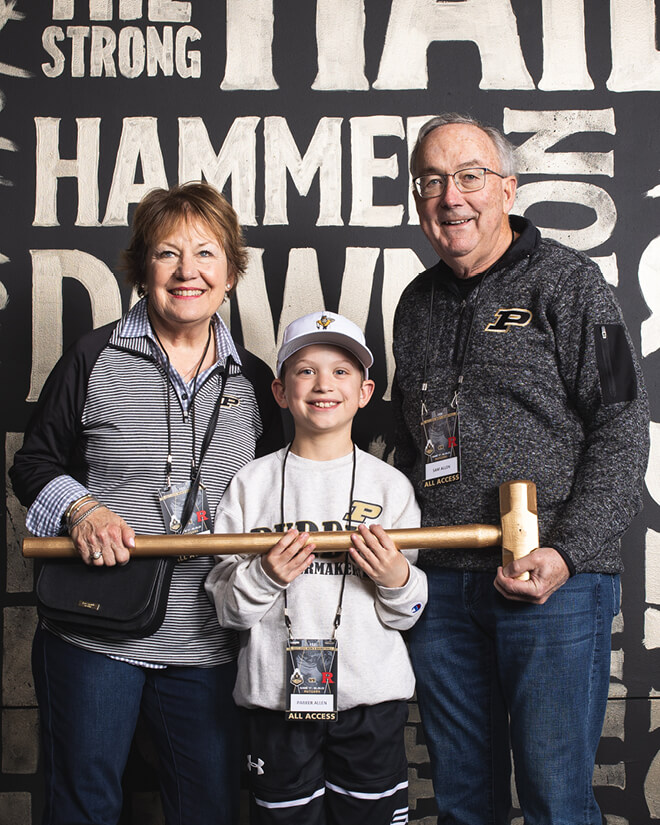 Sam, Marsha and Parker Allen on a visit to Purdue.