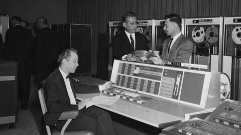 Attendees at Purdue’s dedication of its new IBM 7090 digital computer on April 26, 1963