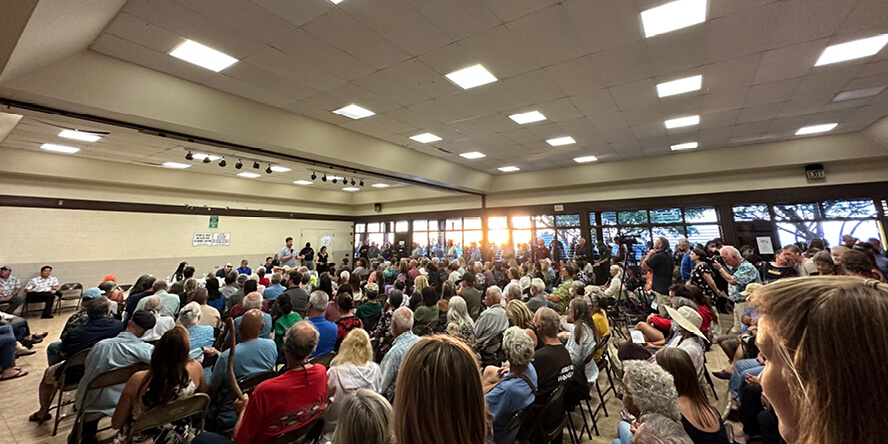 Citizens of Maui, Hawaii, gather for a public meeting