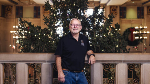 Darrell Smith, a Purdue maintenance technician and longtime caretaker of the Purdue Memorial Union Christmas tree