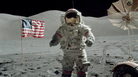 Purdue alumnus Eugene Cernan walks on the moon during the Apollo 17 mission.