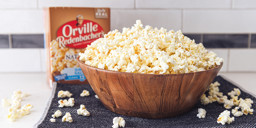 A bowl of Orville Redenbacher’s popcorn.
