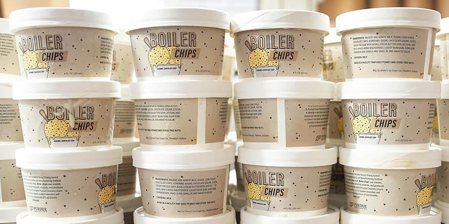 Eight-ounce retail cups of Boiler Chips ice cream.