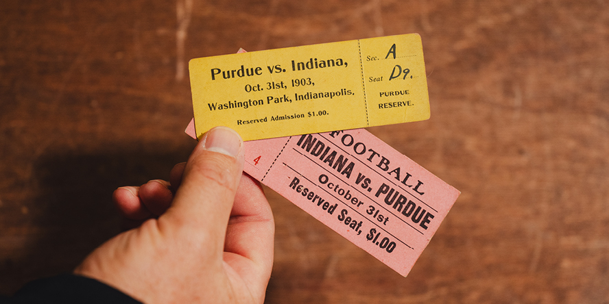 Tickets to the 1903 Purdue-Indiana football game that was canceled because of a train wreck that killed 17 people