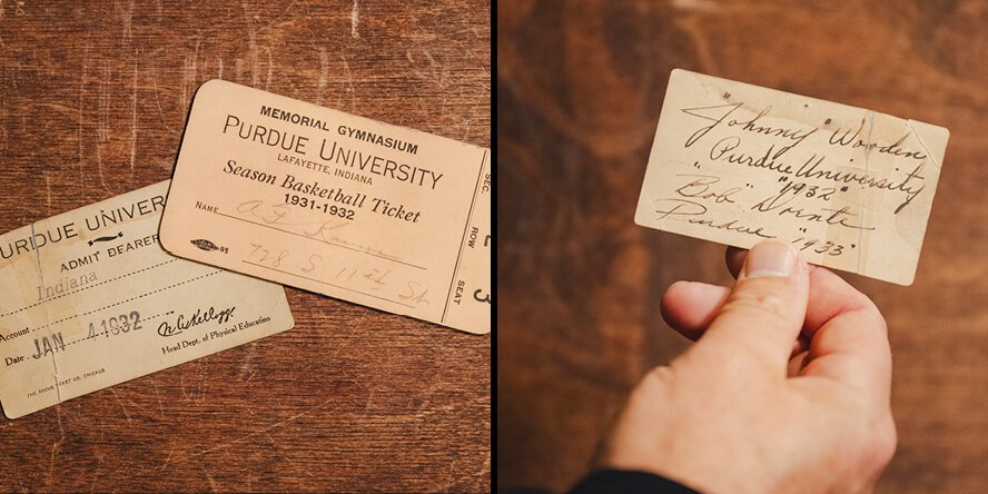 1932 Purdue-Indiana basketball ticket autographed by Purdue’s John Wooden