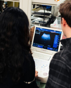 Ishita Sameer Bhedi looking at an ultrasound scan.