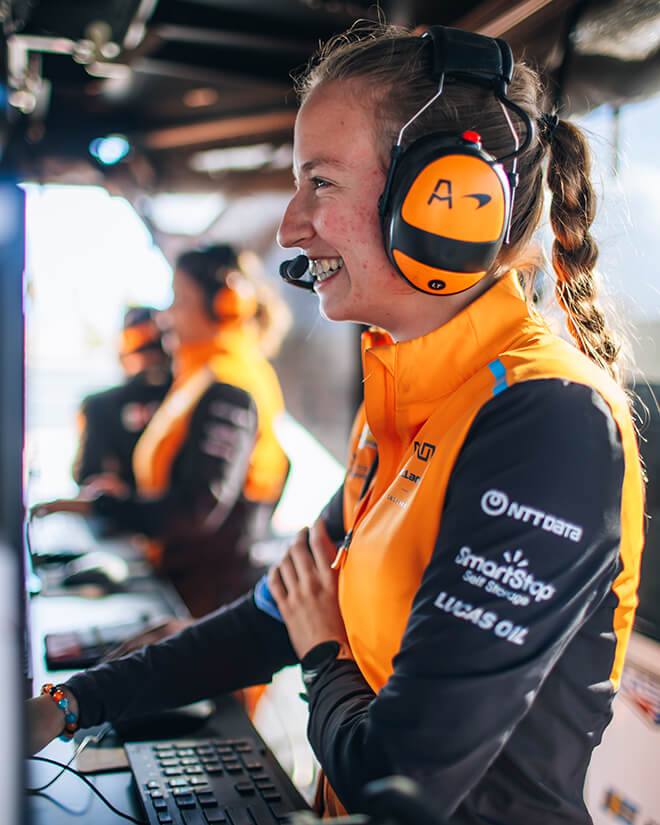 Lizzie Todd works at a race as a systems engineer for the Arrow McLaren IndyCar Team.