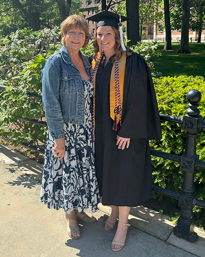 Caitlin Clark and her mother, Donna York, at Purdue’s spring 2024 commencement.