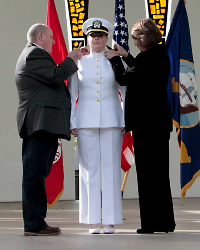 Caitlin Clark at her commissioning ceremony in the U.S. Navy.