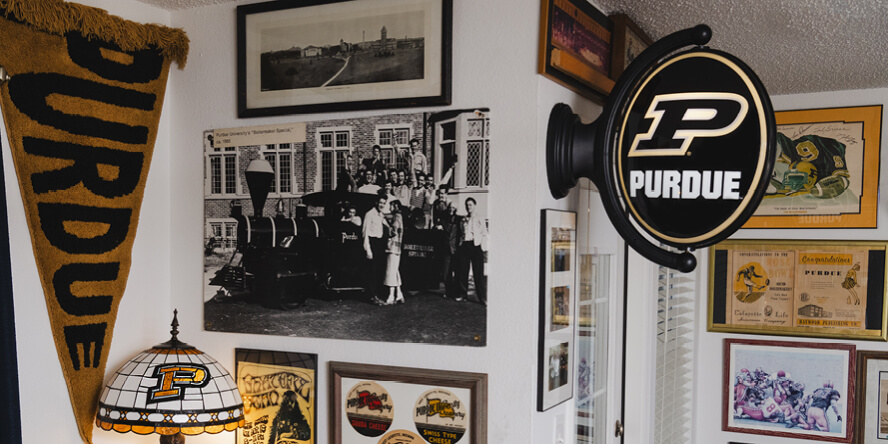 Vintage campus photos, posters and pennants are among the pieces in Casey Stultz’s collection.