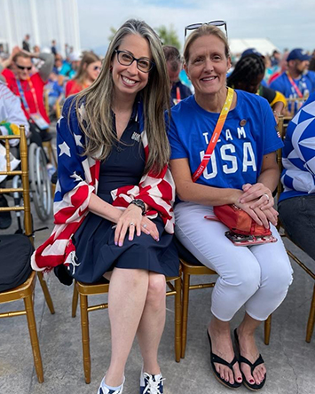 Julie Dussliere, right, at the 2023 Parapan American Games in Santiago, Chile. 