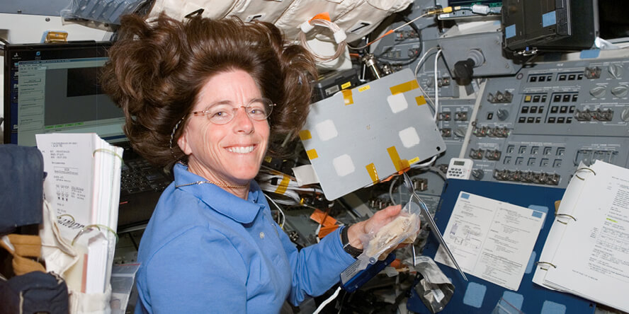 Barbara Morgan in a space shuttle.