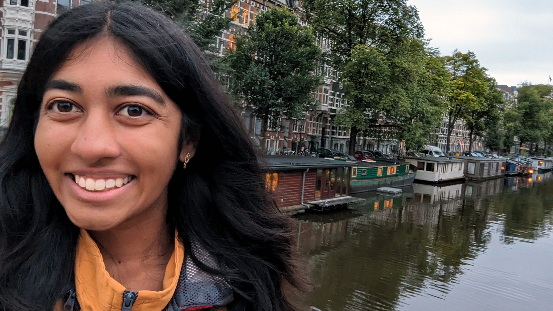 Anika Bhoopalam by a canal in the Netherlands. 