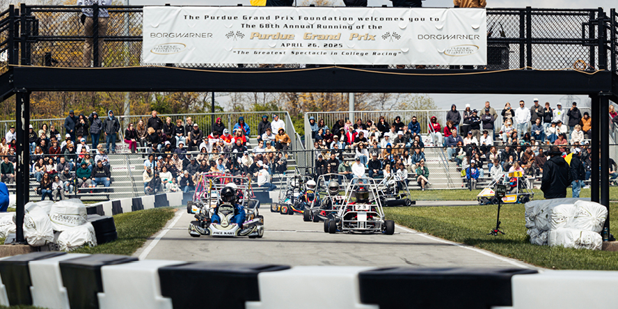 Drivers race ahead at the start of the 2025 Purdue Grand Prix