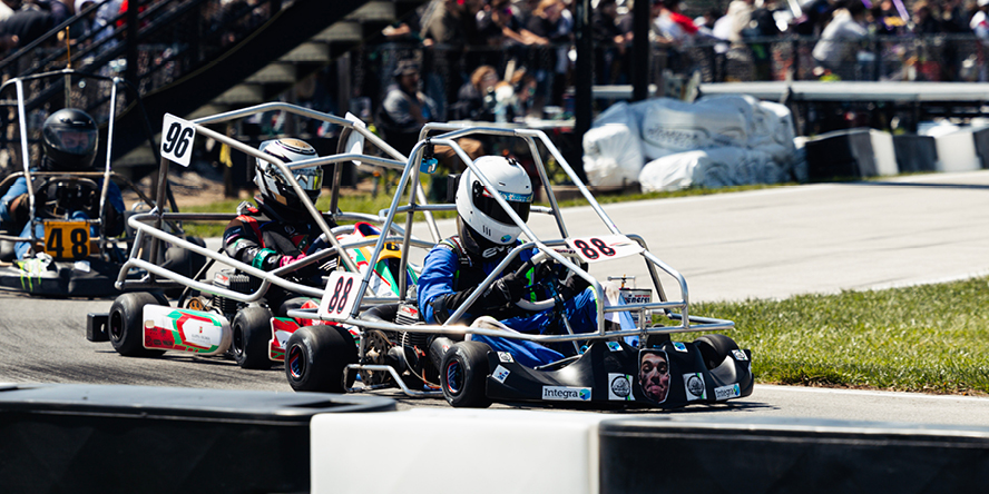 Drivers Cameron Blackmore, Raif Shah and Lukas Fedaravicius compete in the 2025 Purdue Grand Prix