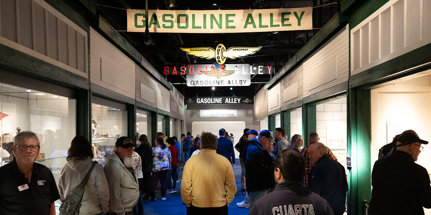 An IMS Museum exhibit tracing the evolution of the racetrack’s Gasoline Alley.
