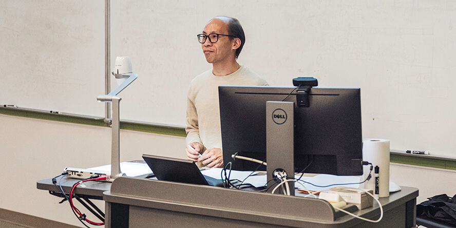 Purdue senior math lecturer Kuan-Hua “Joe” Chen teaches his students during class.