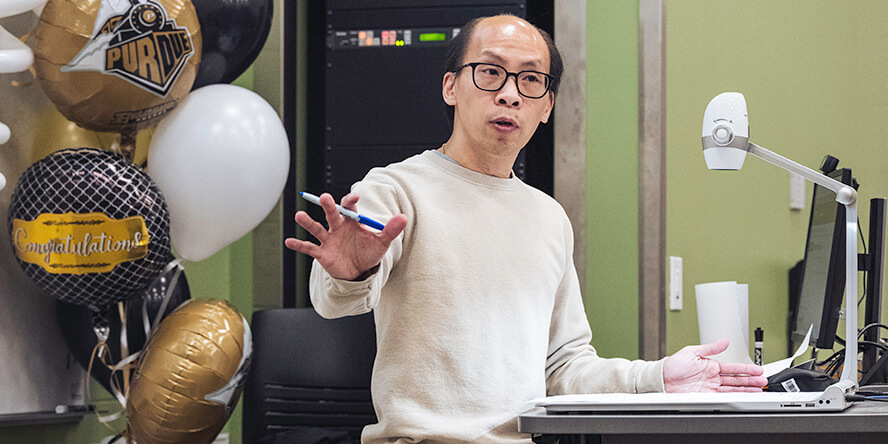 Kuan-Hua “Joe” Chen teaches math to his undergraduate students at Purdue.