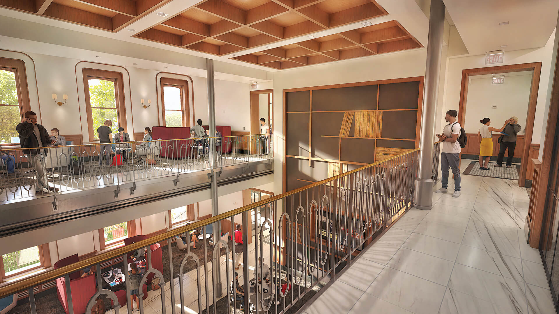 A sketch of University Hall’s second-floor academy overlook