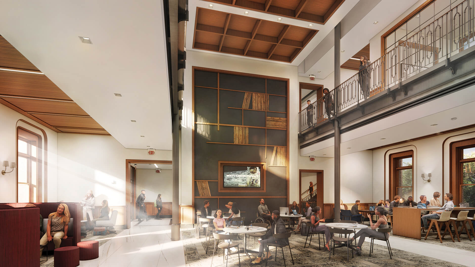 A sketch showing the interior of the new central gallery at University Hall
