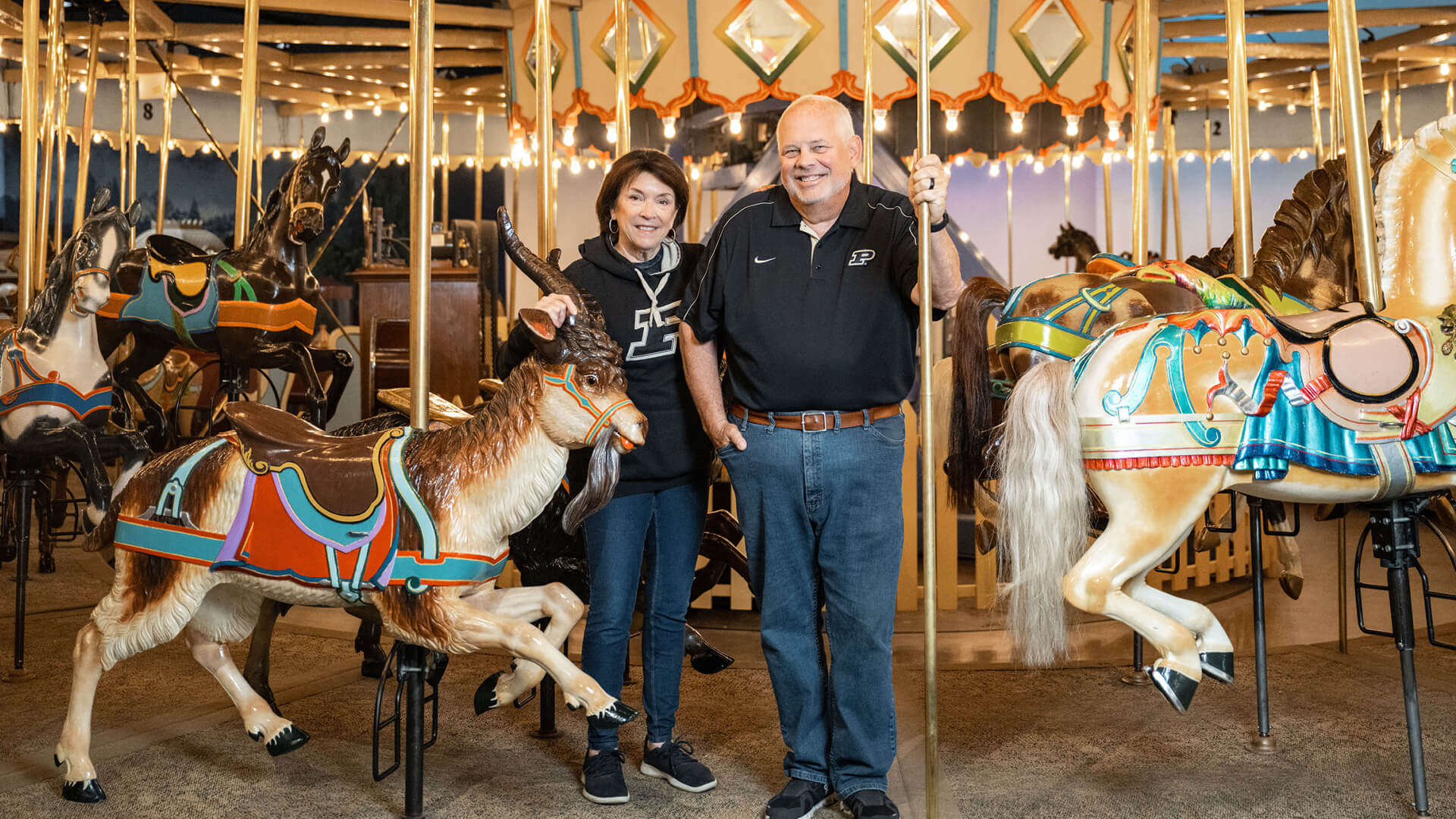 Jim and Dori Dodson on the Broad Ripple Park Carousel.