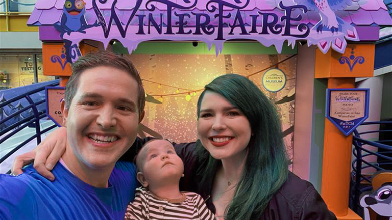 Jonathan Bailey with his wife and daughter.