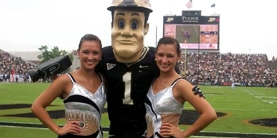 Sara and Chellie Zou as students with Purdue Pete.