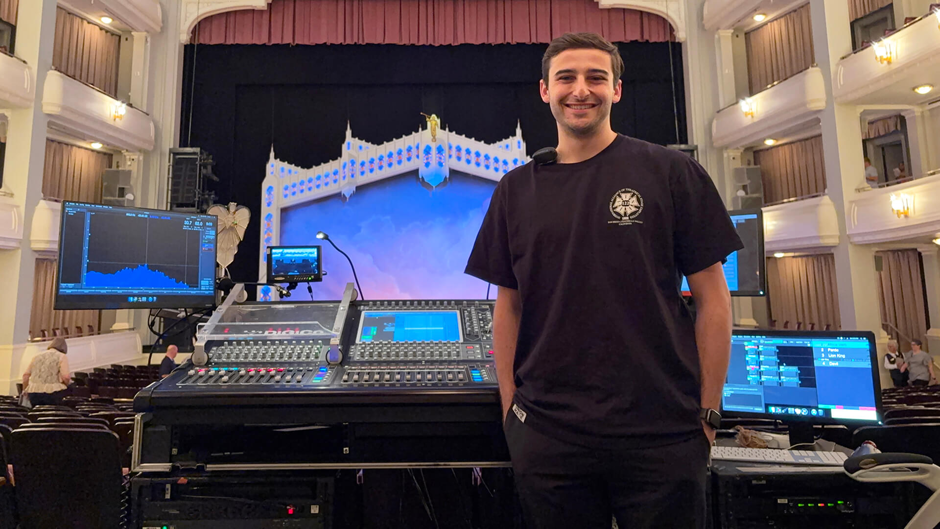 Robert Cohen standing in front of a stage.