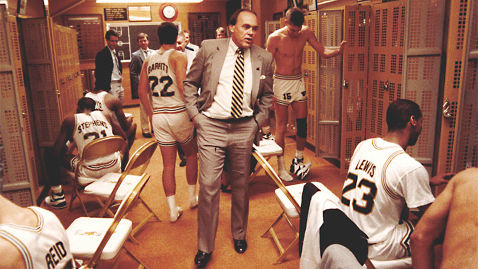 Purdue basketball coach Gene Keady in the locker room