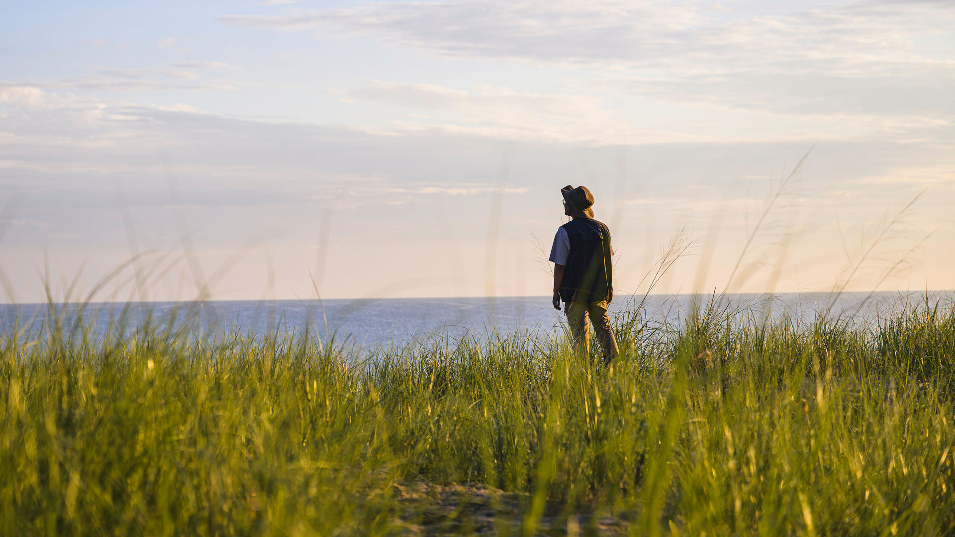 A person standing on a beach.