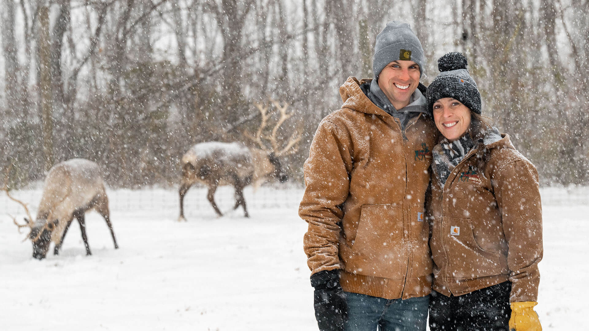Cadel and Becca Crowl at their reindeer farm in Lafayette, Indiana