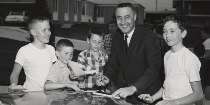 Gus Grissom with a group of young boys
