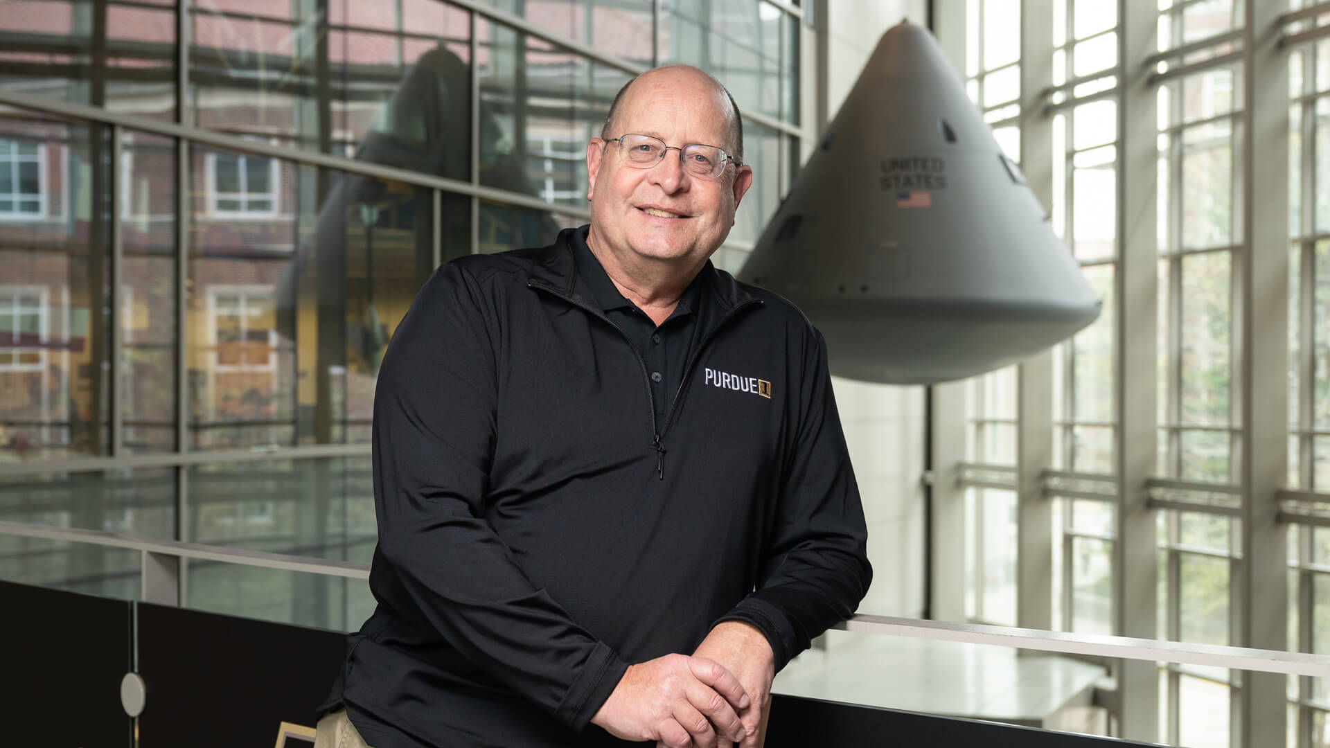 Purdue professor Steven Collicott poses for a photo at Purdue’s Neil Armstrong Hall of Engineering