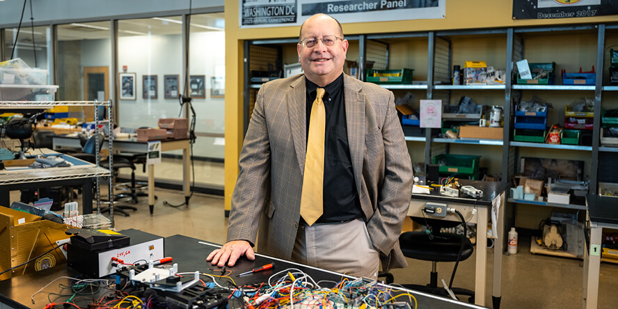 Purdue professor Steven Collicott in his research lab