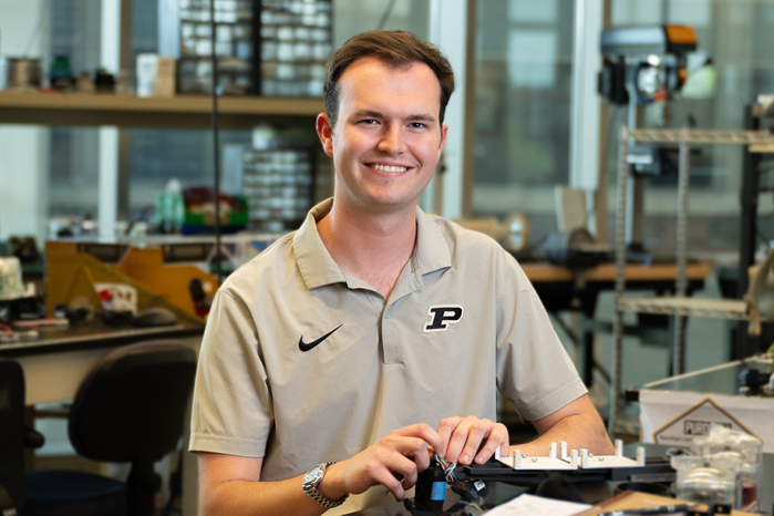 Purdue student Owen Fix works on Purdue space research