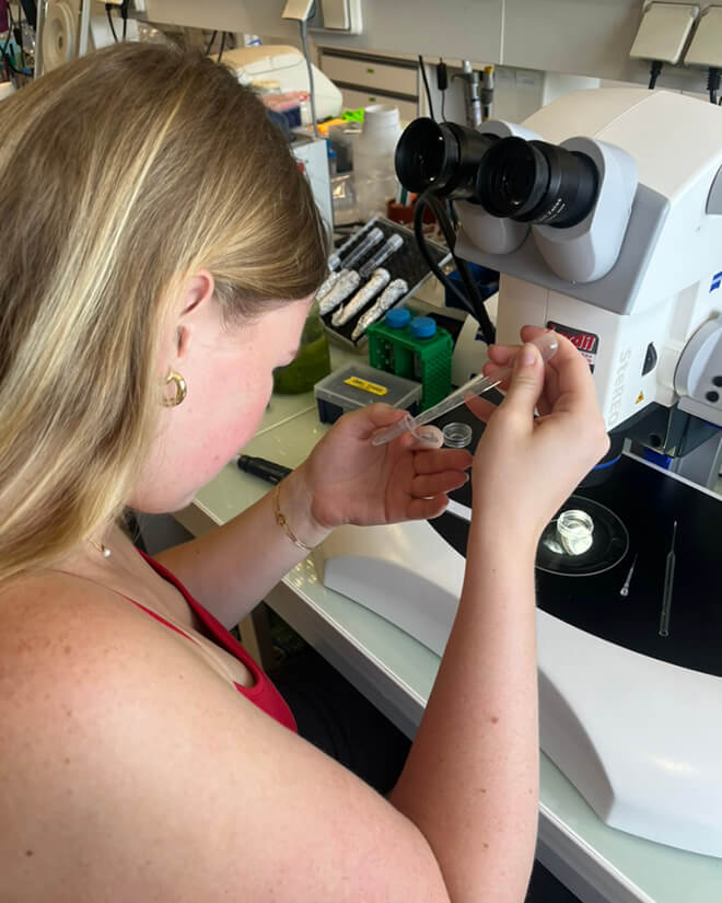 Ava Flynn conducting research.