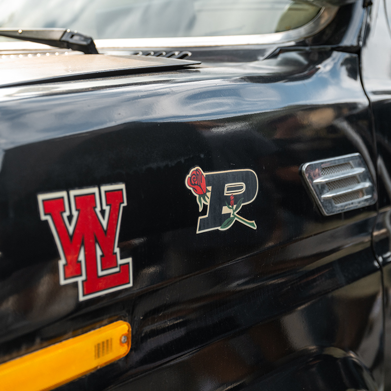 A close-up look at the front of the ambulance.