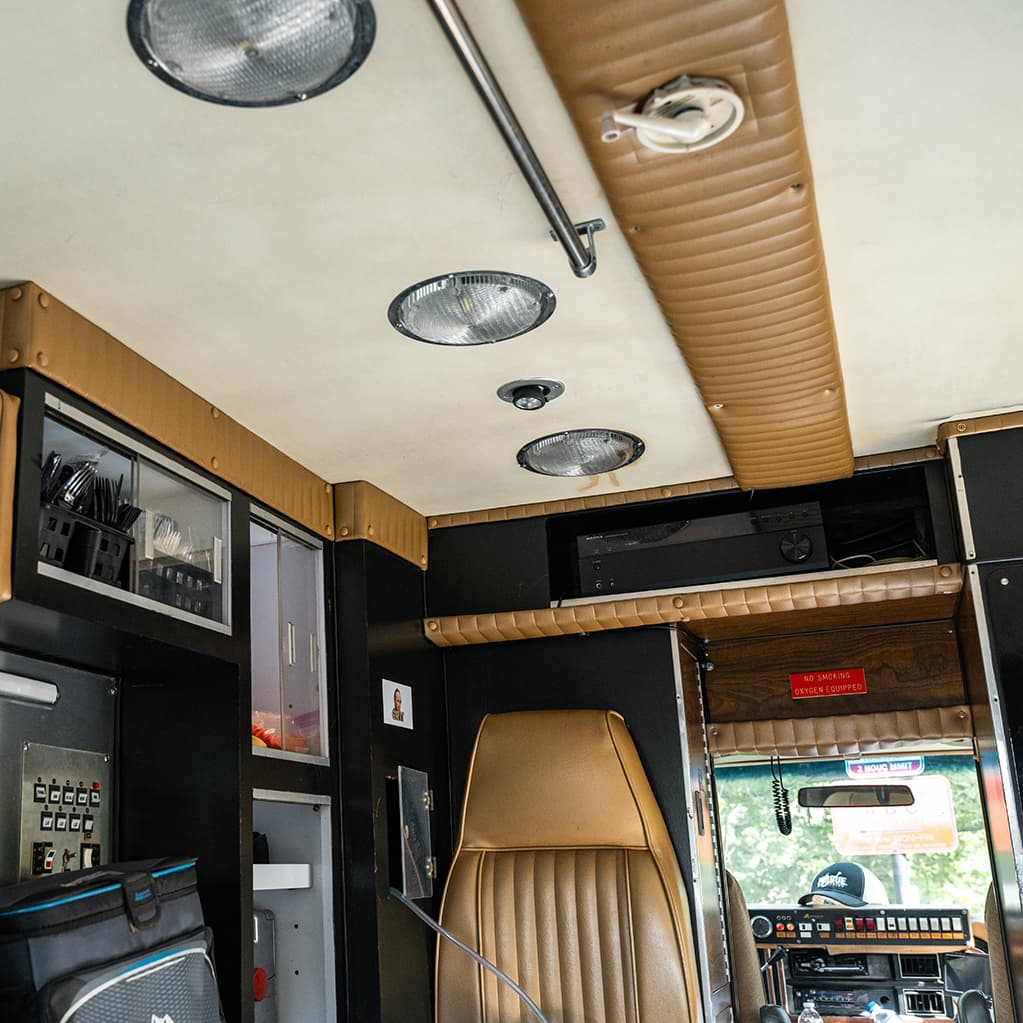The interior of the ambulance has been painted black and gold